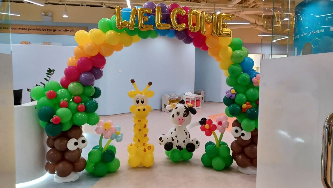 叢林動物主題氣球佈置|長頸鹿獅子Welcome迎賓氣球|Christina Lam
