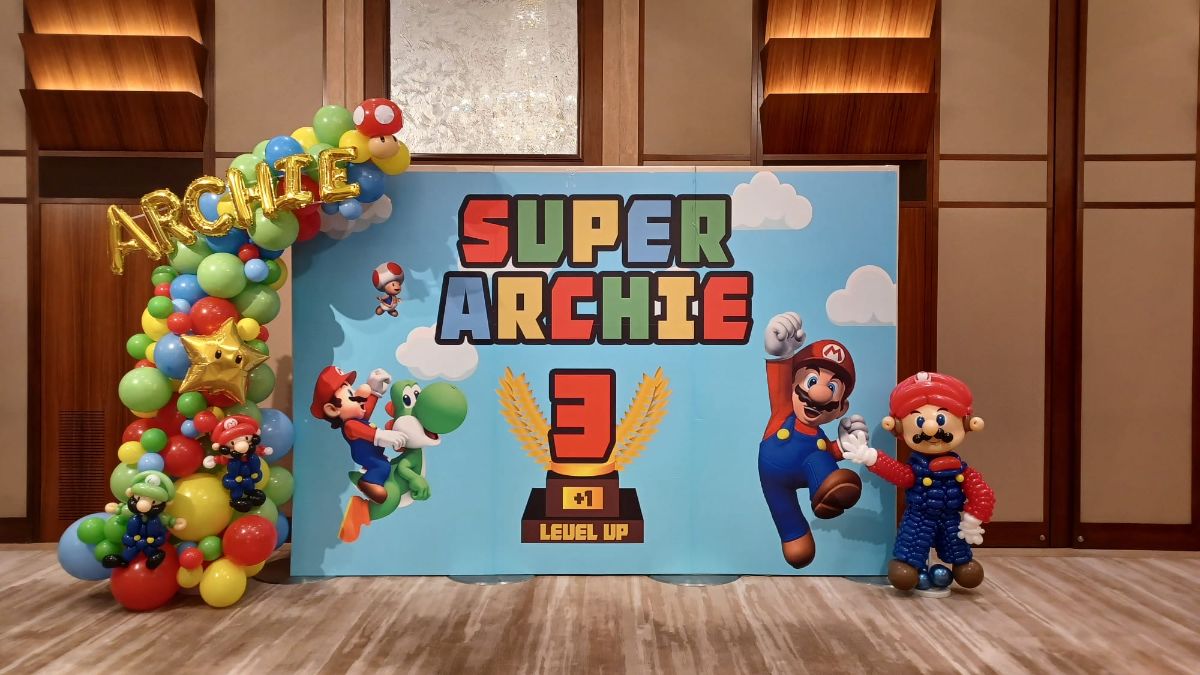 Super Mario (超級瑪利奧) 主題 3 歲生日會氣球佈置與專屬背景板|Christina Lam