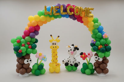 叢林動物主題氣球佈置，包含長頸鹿、獅子及 Welcome 迎賓氣球字 - Christina Lam
