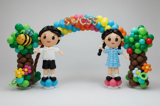 幼稚園/學校畢業禮氣球佈置，彩虹拱門與學生造型氣球公仔 - Christina Lam