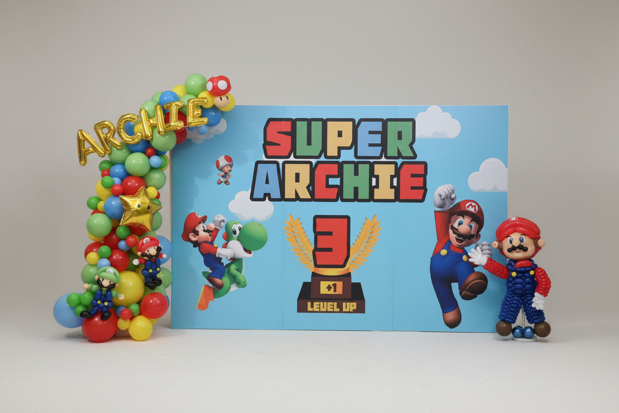 Super Mario (超級瑪利奧) 主題 3 歲生日會氣球佈置與專屬背景板 - Christina Lam