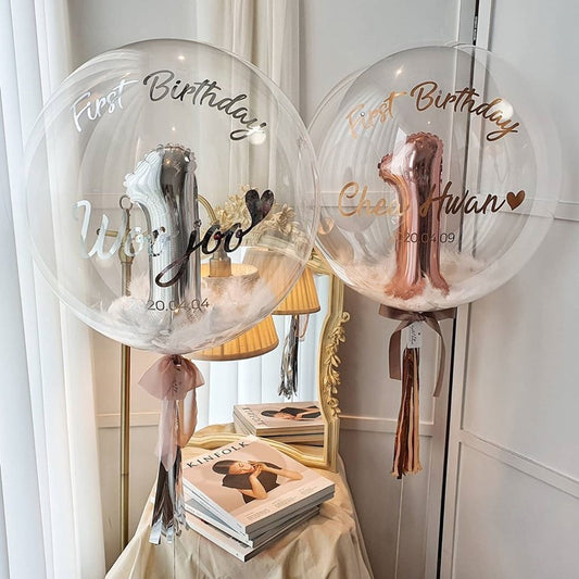 Bubble Number Balloon - Transparent Feather Number Bubble Balloon Bundle (Customizable with Messages)