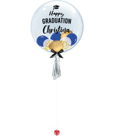[畢業] 24英寸個性化名字快樂畢業水晶透明氣球-迷你五彩紙屑，鍍鉻和乳膠氣球