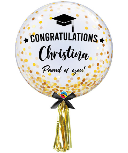 Graduation Balloon 24" (Customizable with name and blessing) - Gold/Silver Confetti Dots