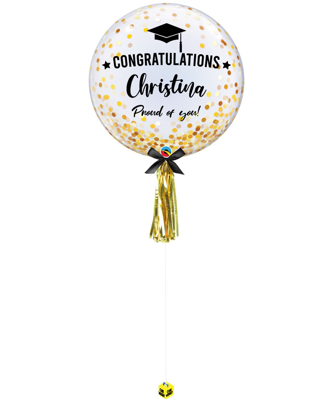 Graduation Balloon 24" (Customizable with name and blessing) - Gold/Silver Confetti Dots