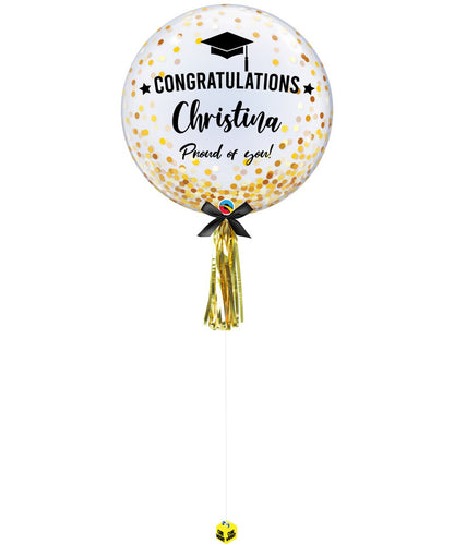 Graduation Balloon 24" (Customizable with name and blessing) - Gold/Silver Confetti Dots