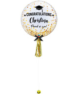 Graduation Balloon 24" 畢業氣球（可自訂姓名及祝褔語） - Gold/Sliver Confetti Dots