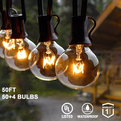 50Ft Patio String Light Outdoor Garland Light G40 Christmas Lights Festoon Fairy For Wedding Holiday Garden Backyard Decoration 