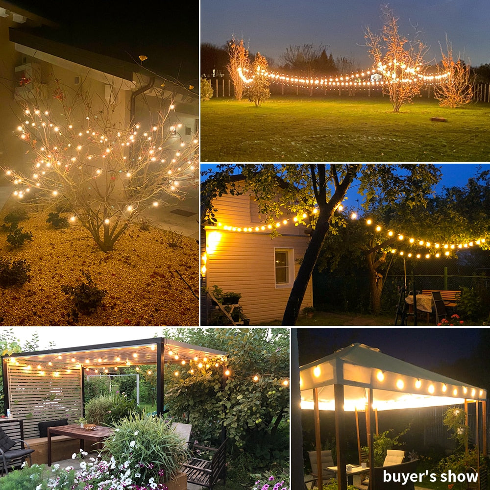 50Ft Patio String Light Outdoor Garland Light G40 Christmas Lights Festoon Fairy For Wedding Holiday Garden Backyard Decoration 