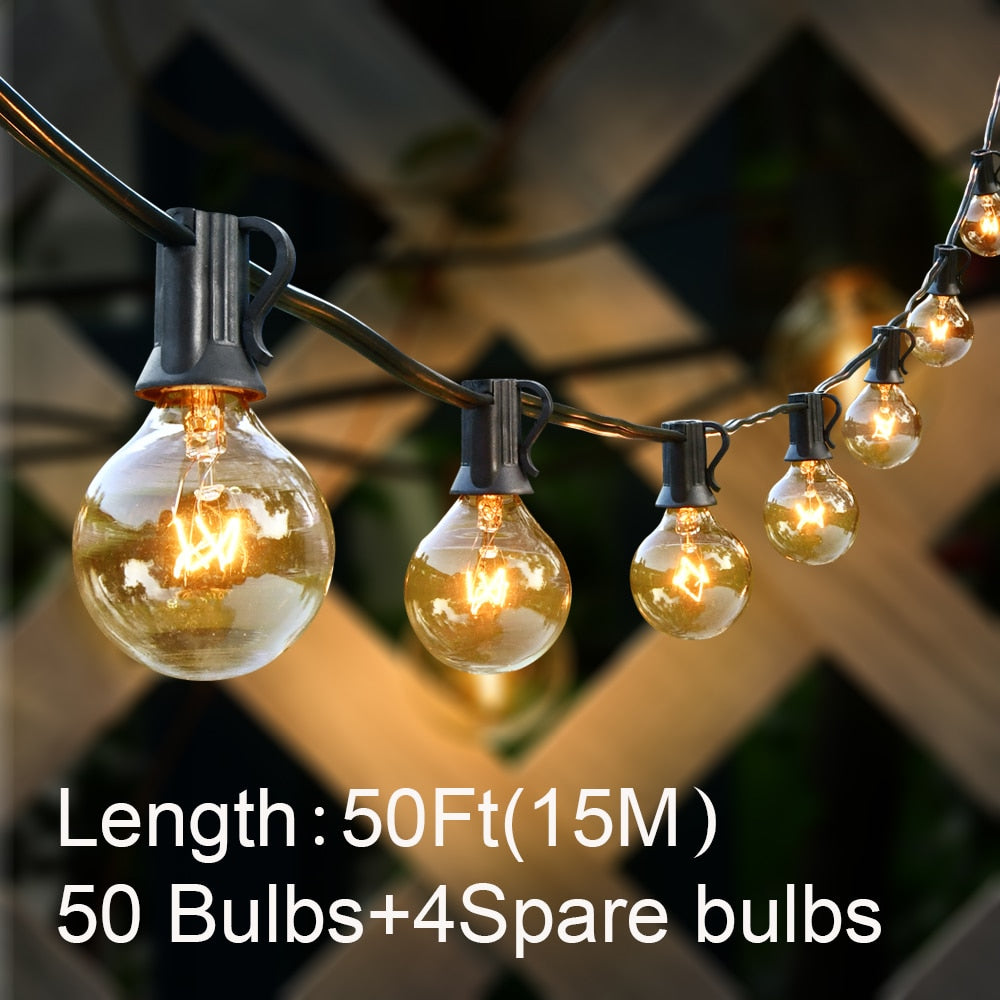 50Ft Patio String Light Outdoor Garland Light G40 Christmas Lights Festoon Fairy For Wedding Holiday Garden Backyard Decoration 