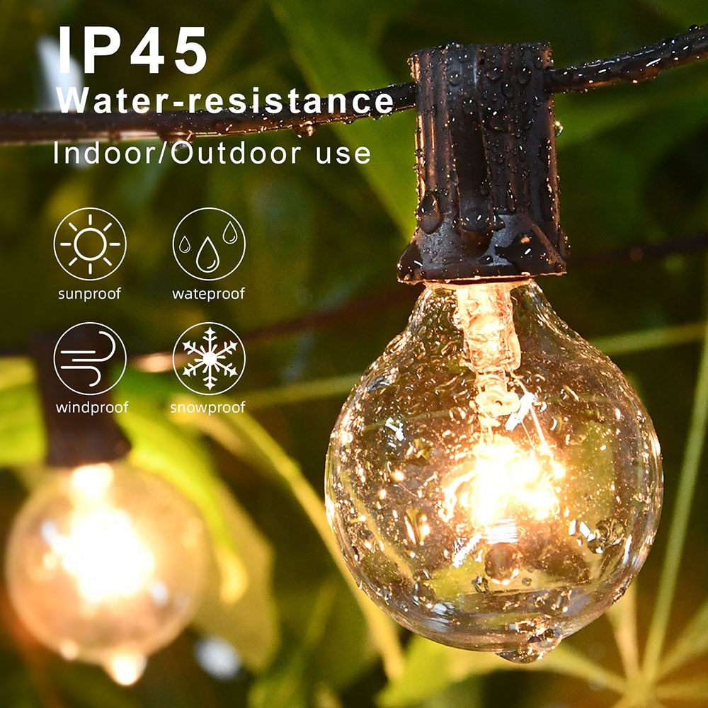50Ft Patio String Light Outdoor Garland Light G40 Christmas Lights Festoon Fairy For Wedding Holiday Garden Backyard Decoration 