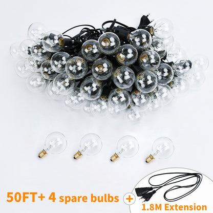 50Ft Patio String Light Outdoor Garland Light G40 Christmas Lights Festoon Fairy For Wedding Holiday Garden Backyard Decoration 