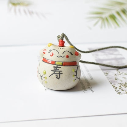 Japanese Style Ceramic Lucky Fortune Cat Bell Wind Chimes Pendant Ornament Windbell Art Crafts Decor Ornaments Gifts 