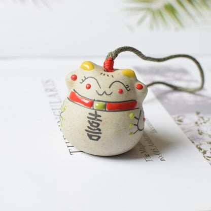 Japanese Style Ceramic Lucky Fortune Cat Bell Wind Chimes Pendant Ornament Windbell Art Crafts Decor Ornaments Gifts 
