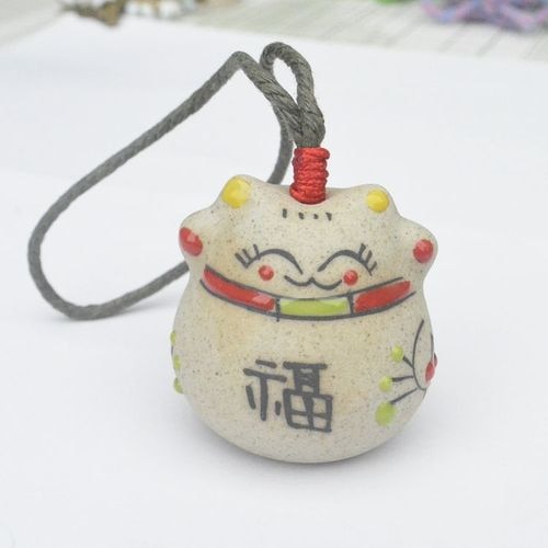 Japanese Style Ceramic Lucky Fortune Cat Bell Wind Chimes Pendant Ornament Windbell Art Crafts Decor Ornaments Gifts 