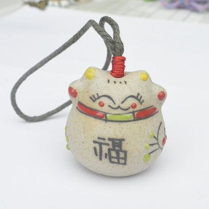 Japanese Style Ceramic Lucky Fortune Cat Bell Wind Chimes Pendant Ornament Windbell Art Crafts Decor Ornaments Gifts 