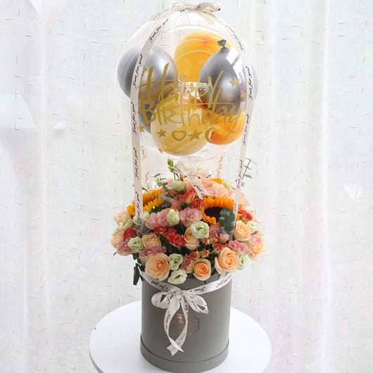 香檳玫瑰向日葵透明泡泡氣球禮物盒