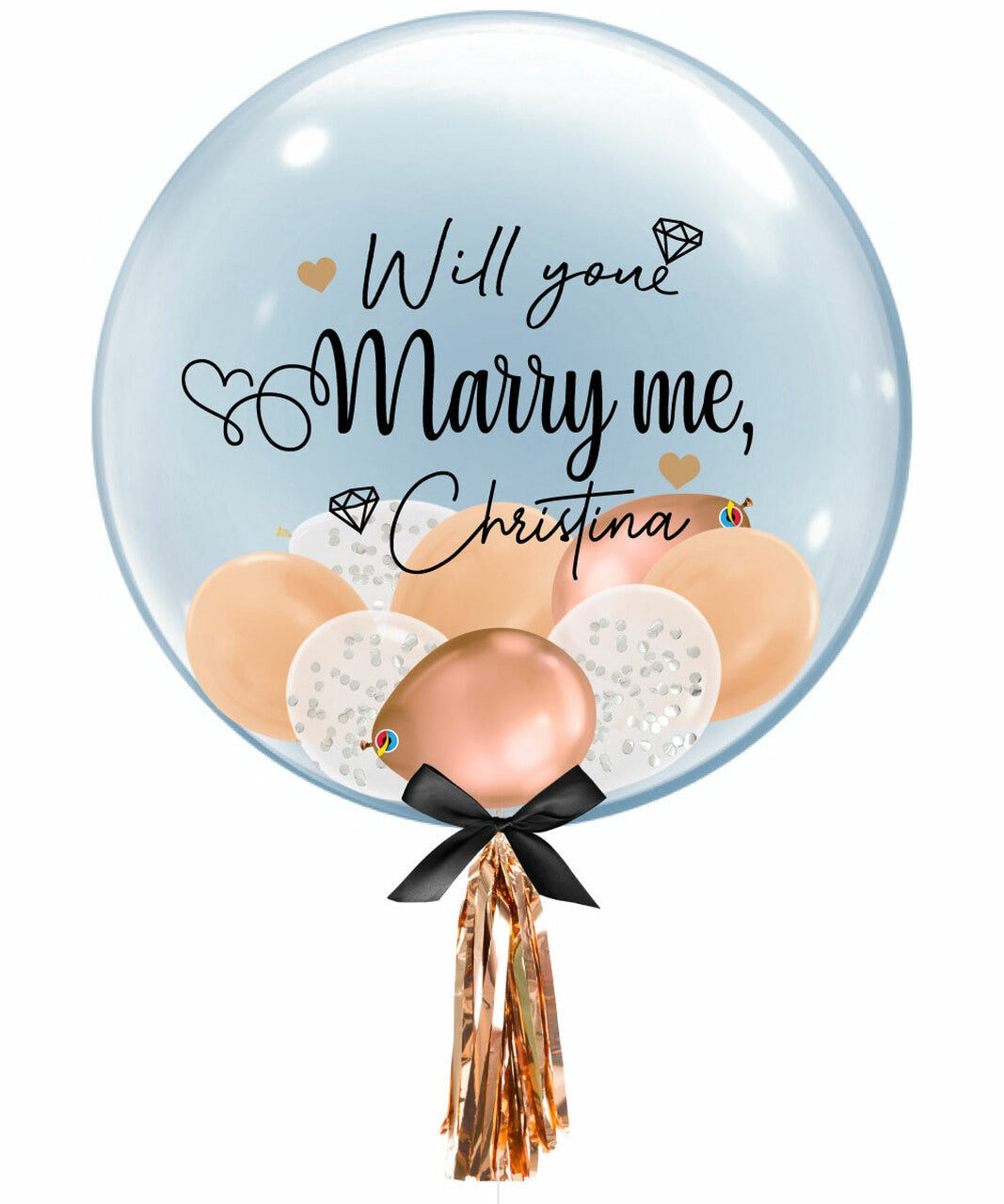 24-inch personalized name "Will You Marry Me?" transparent balloon 