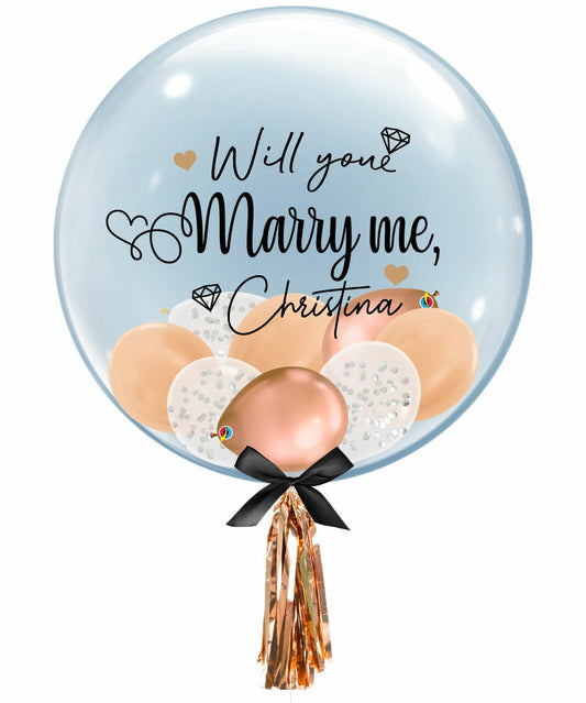 24-inch personalized name "Will You Marry Me?" transparent balloon 
