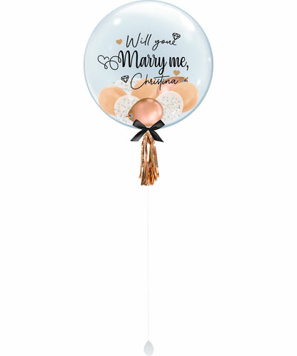 24-inch personalized name "Will You Marry Me?" transparent balloon 
